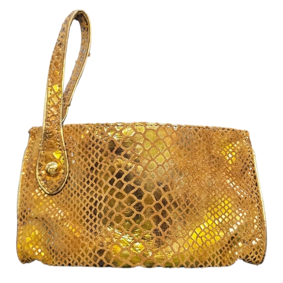 Sabina - Gold Snakeskin Pattern Wristlet Genuine Leather Small & Dainty - Picture 2 of 7